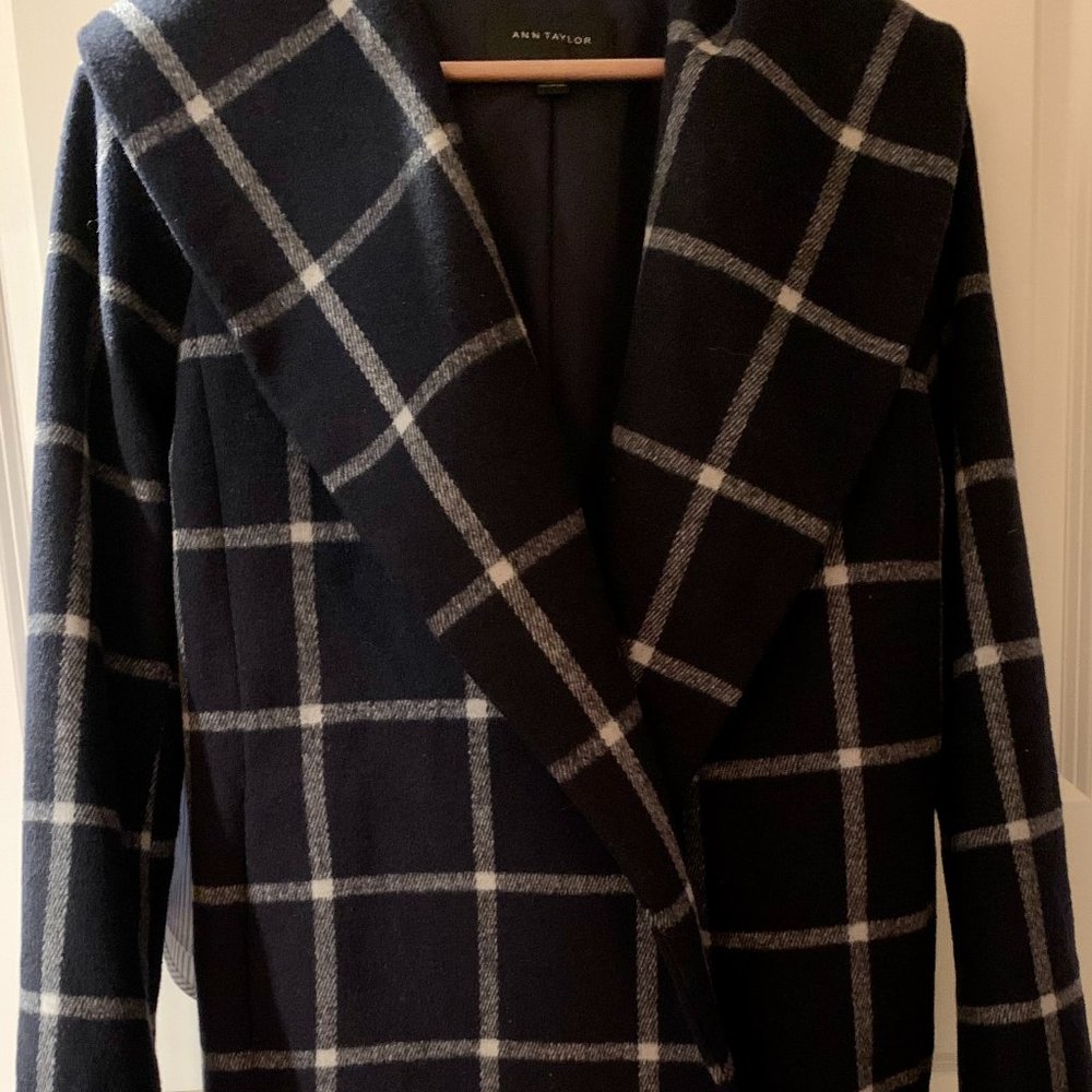 Window Pane Navy Blue & White lined car coat